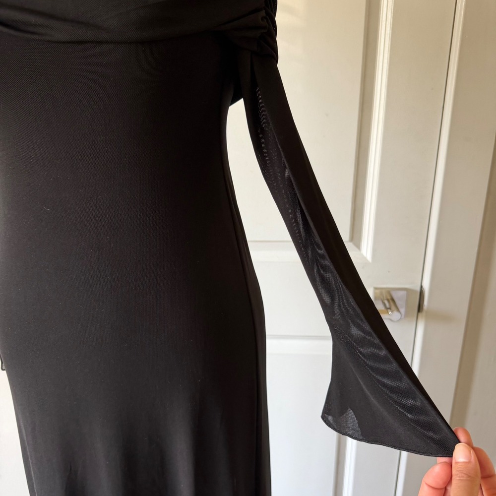 MESHKI Josie Off Shoulder Mesh Maxi Dress Black Women's Long Sleeve Size M - Picture 11 of 16